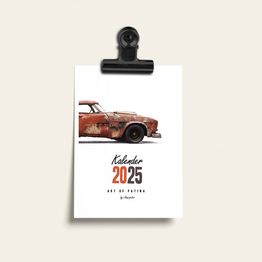 Rusty Cars Kalender 2025 - 12 kultige Rostlauben - Coole alte Autos - Kleiner Wandkalender - 13 Karten mit Kalmmer - Cooles Geschenk