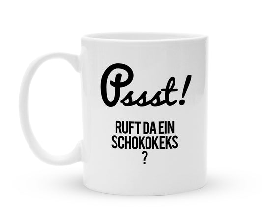 Tasse mit Spruch - Pssst. Ruft da ein Schokokeks - Kaffeebecher zum Schmunzeln - 325 ml - Handmade