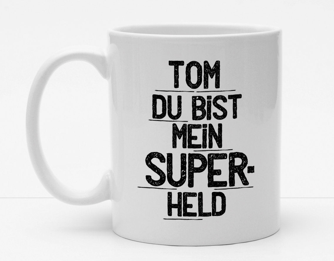 Personalisierbare Tasse mit Namen - Du bist mein Superheld - 325ml - Handmade