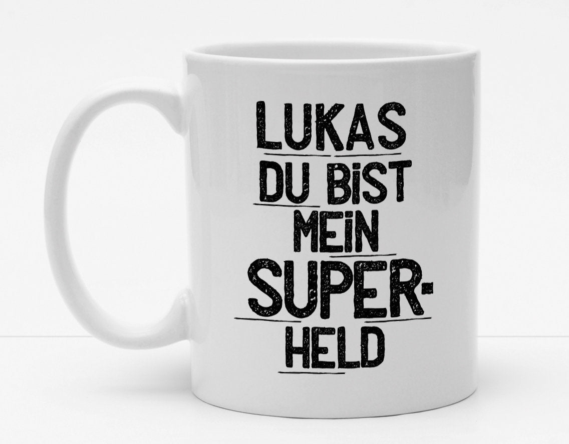 Personalisierbare Tasse mit Namen - Du bist mein Superheld - 325ml - Handmade