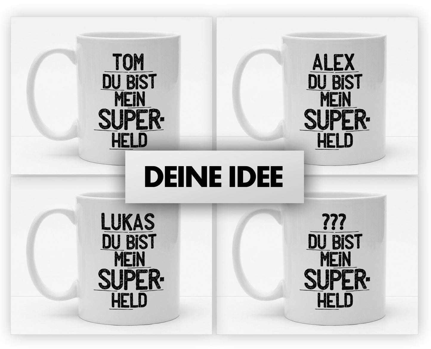 Personalisierbare Tasse mit Namen - Du bist mein Superheld - 325ml - Handmade