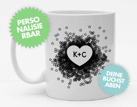 Personalisierbare Tasse mit Initialien - Herz und Sterne - 325ml - Handmade