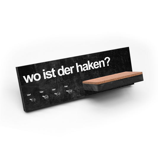 Schlüsselbrett mit Ablage - Wo ist der Haken? - 4 Haken - Holz und Kork